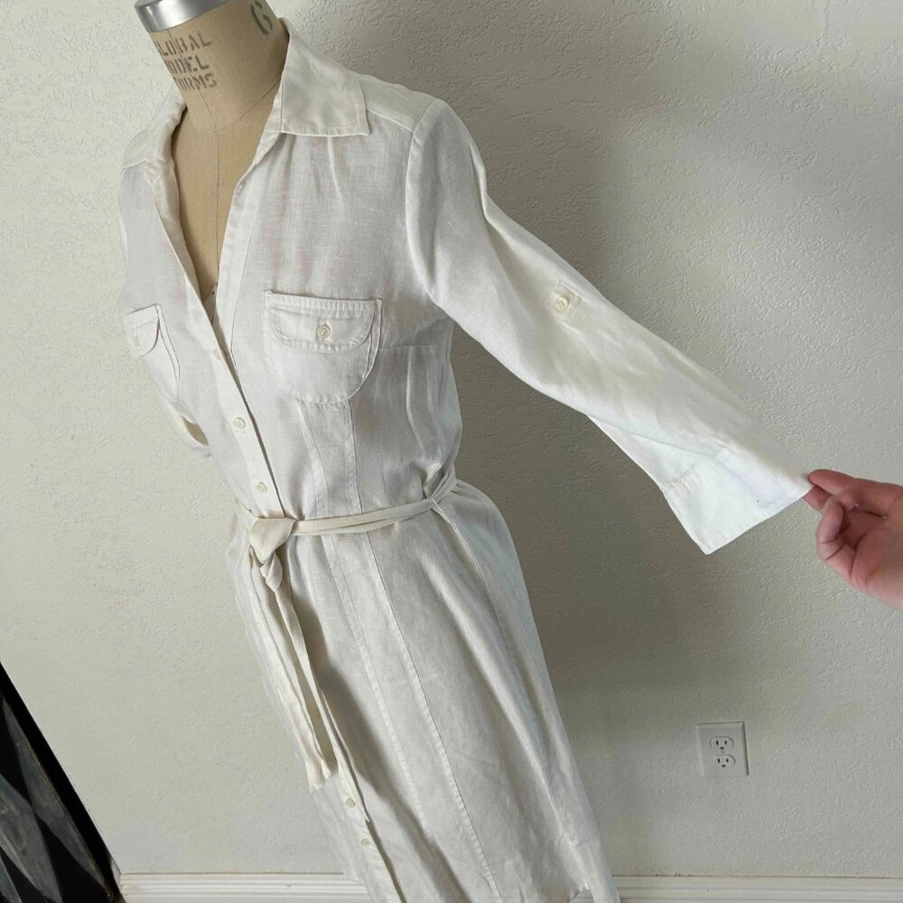 Vintage H&M White Linen Shirt Dress - Picture 4 of 7